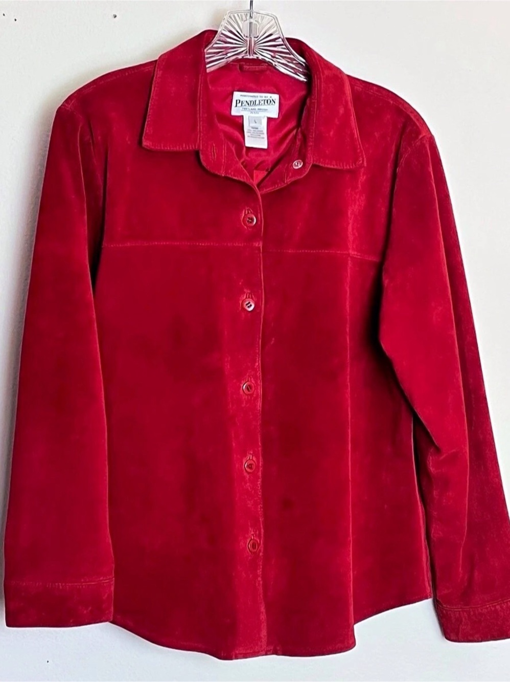 Pendleton Vintage Red Washable Suede Leather Shirt Jacket Size Petite Lg